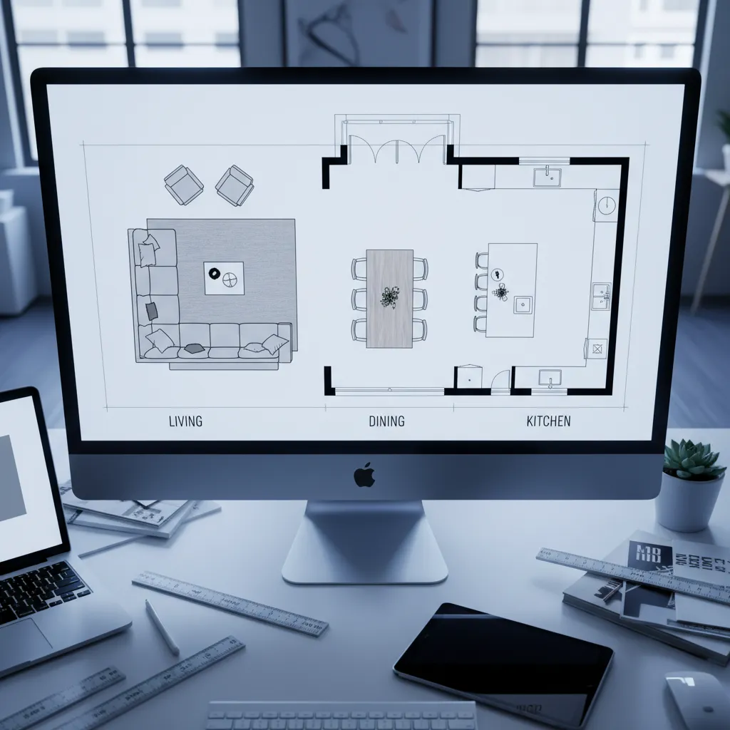 Plano digital de distribución de muebles en una vivienda