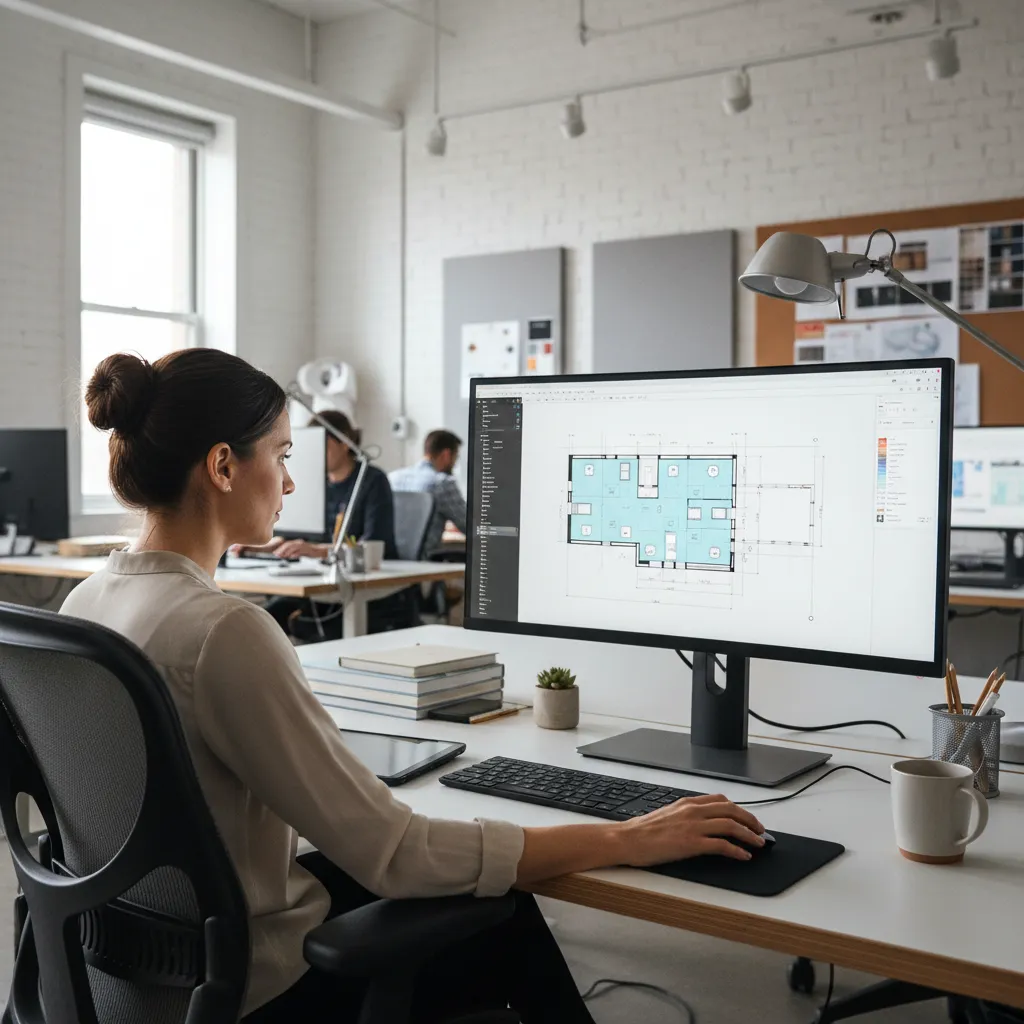 Planificación de distribución interior en pantalla con diseño de vivienda