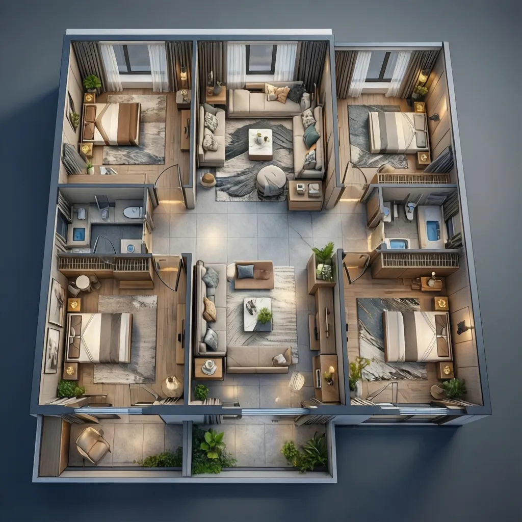 Planificación 3D de distribución interior para un proyecto de vivienda