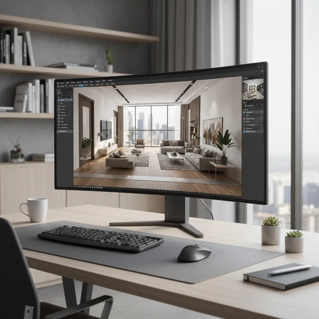 pantalla de ordenador mostrando planificación 3D de un apartamento