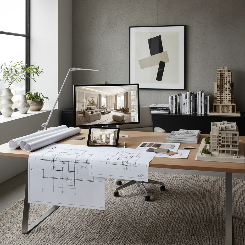 Plano y diseño de distribución de un salón en proceso de planificación