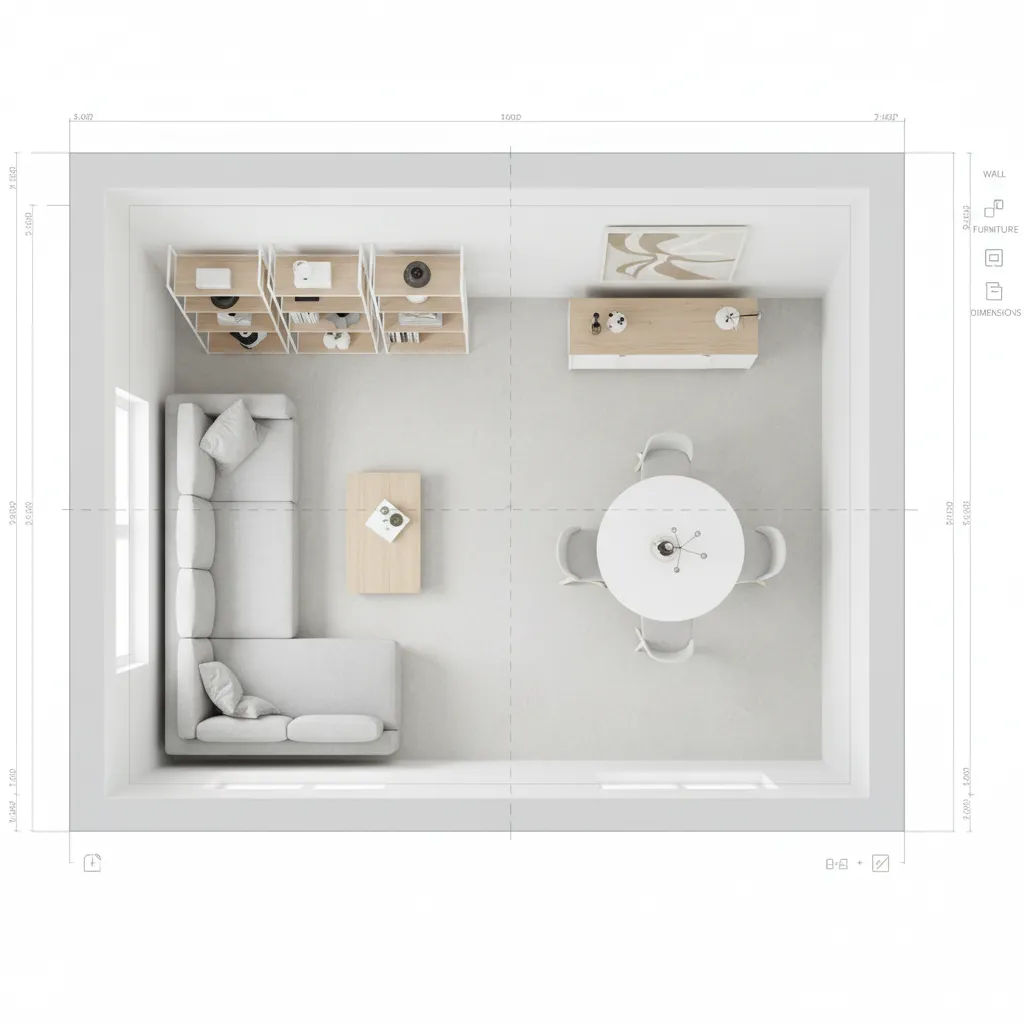 Plano digital con muebles organizados en una habitación