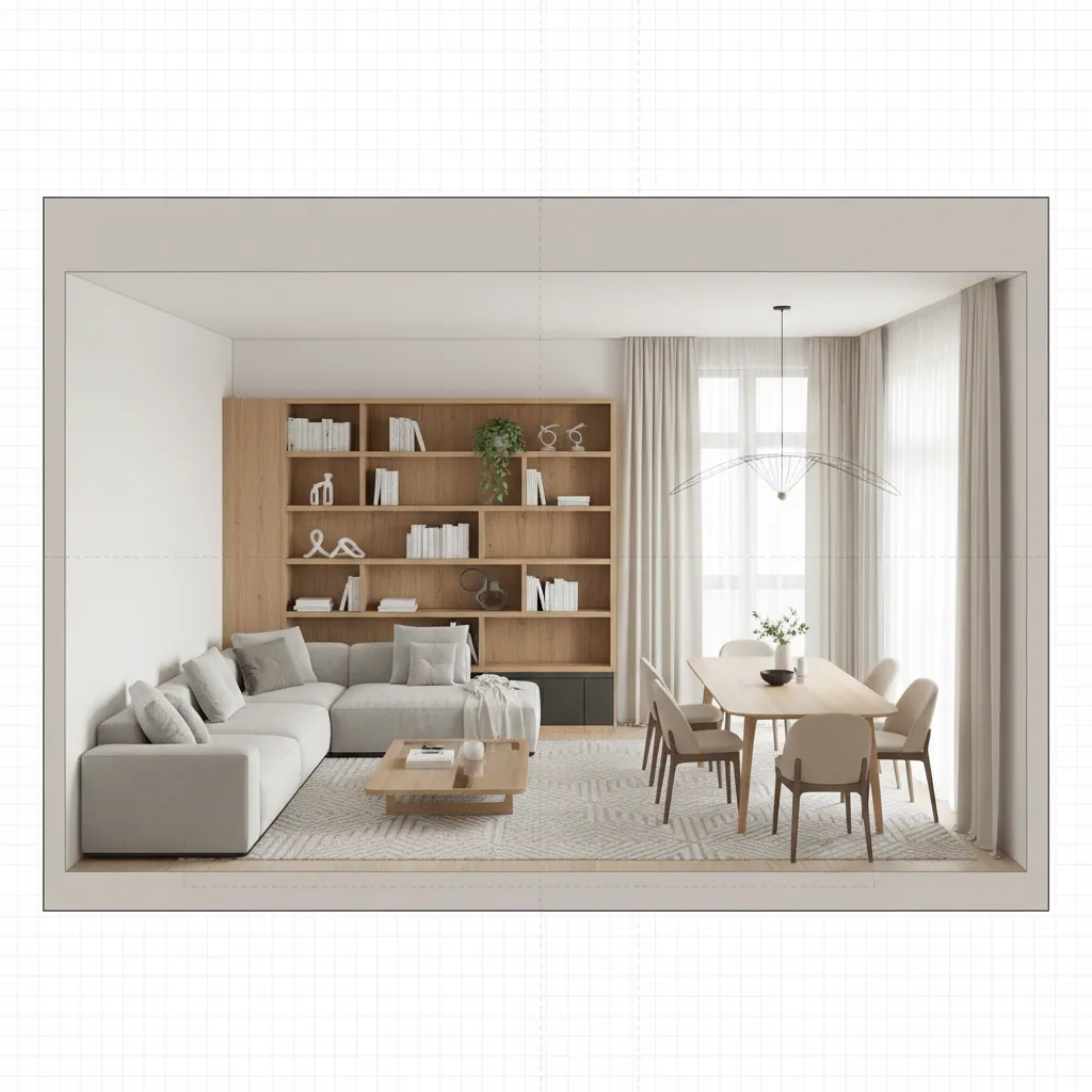 Plano de distribución de muebles en un salón con medidas