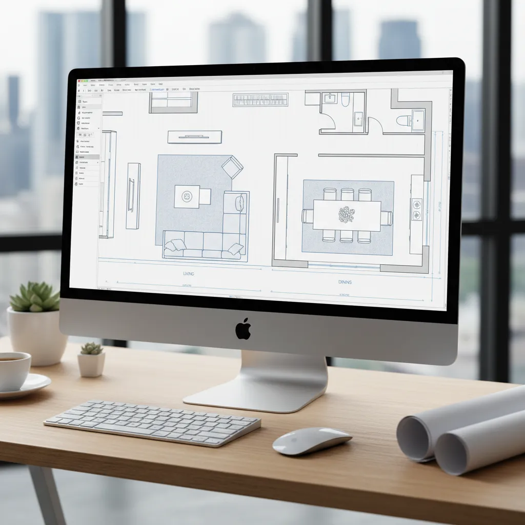 Plano digital mostrando distribución de sala y comedor