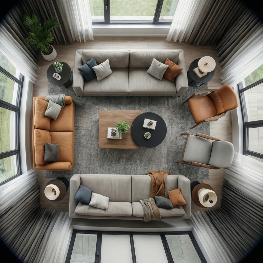 Plano de distribución de muebles en salón moderno