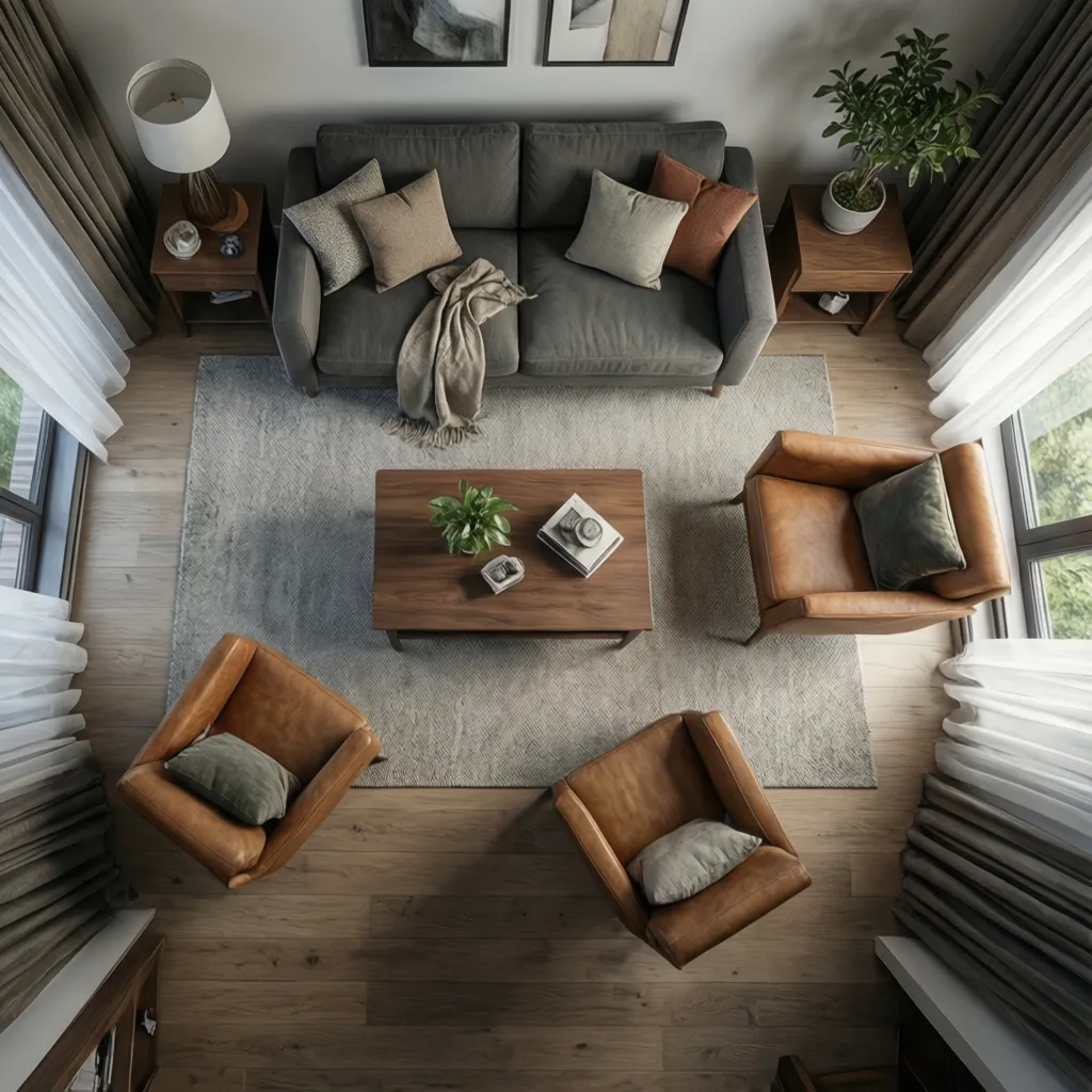 Distribución correcta de muebles en un salón moderno