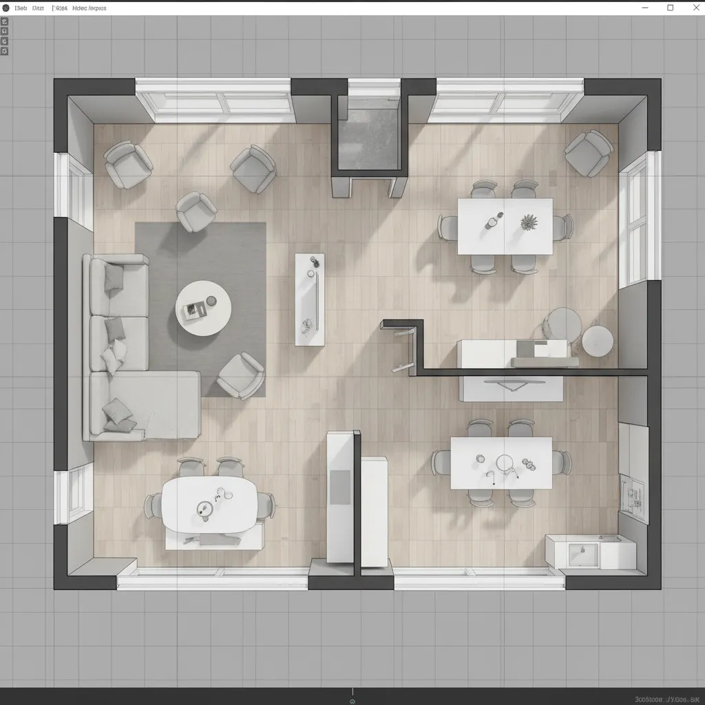 Planificación de la distribución de salón y comedor en plano digital