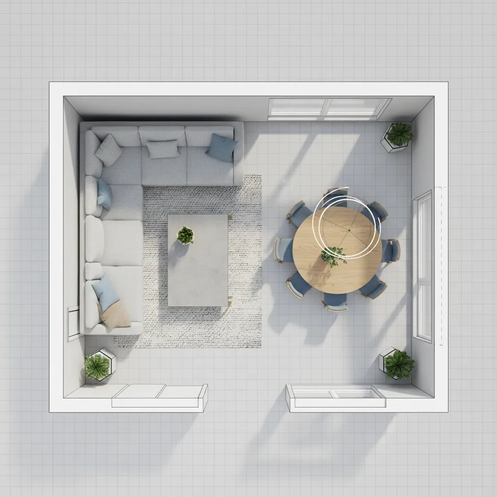 plano digital de distribución de muebles en un salón