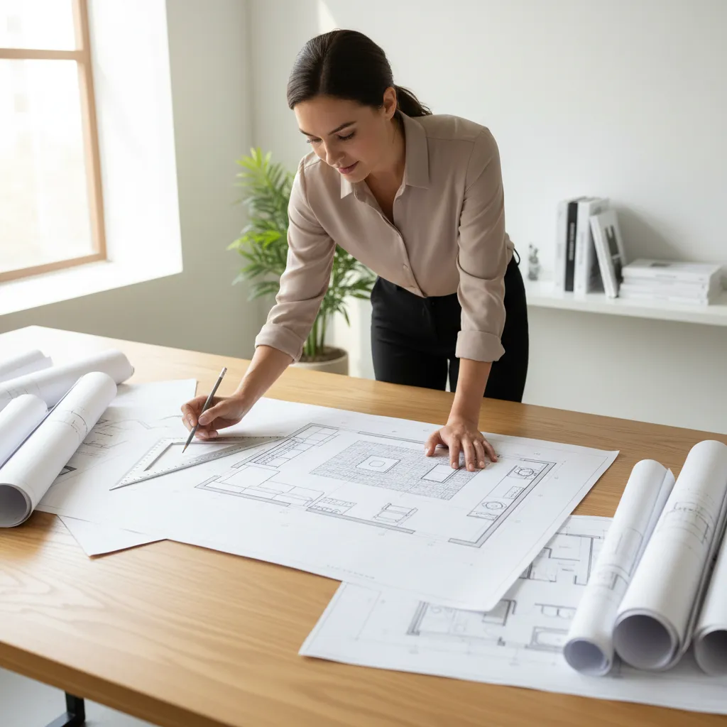 Plano de distribución de salón y comedor en proyecto de interiorismo