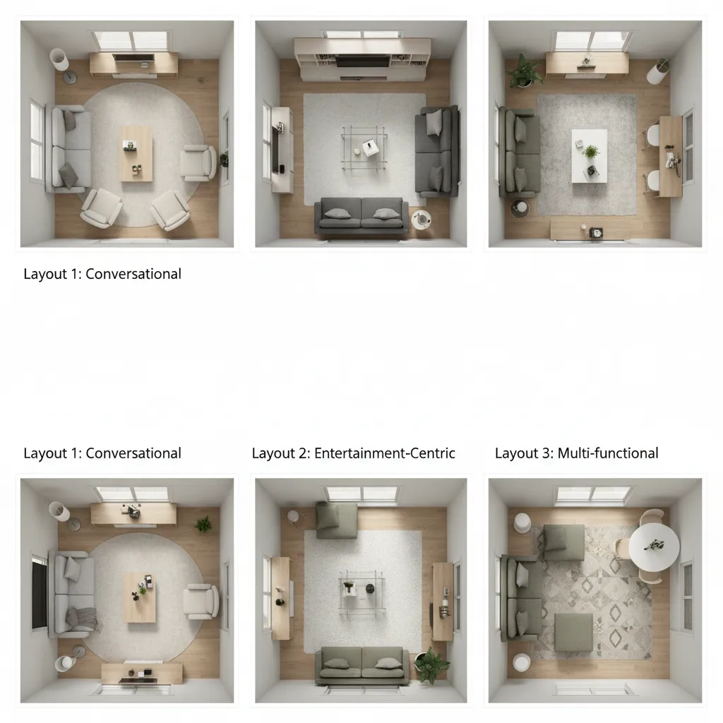 Comparación de varias distribuciones posibles para un salón pequeño