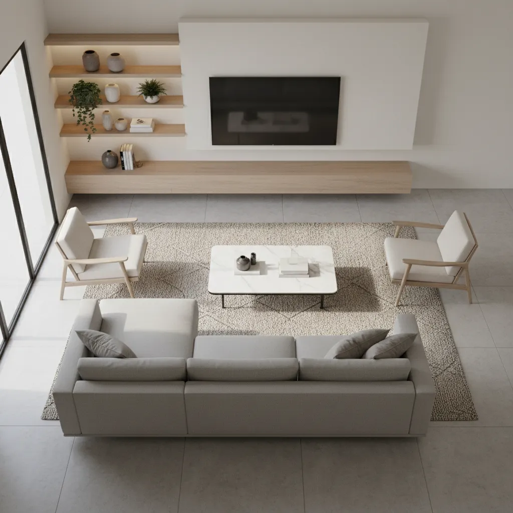 Visualización 3D de la distribución de muebles en un salón