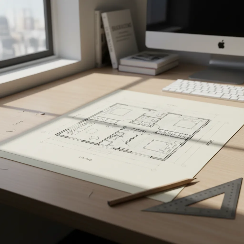 Plano de distribución de vivienda con zonificación de espacios