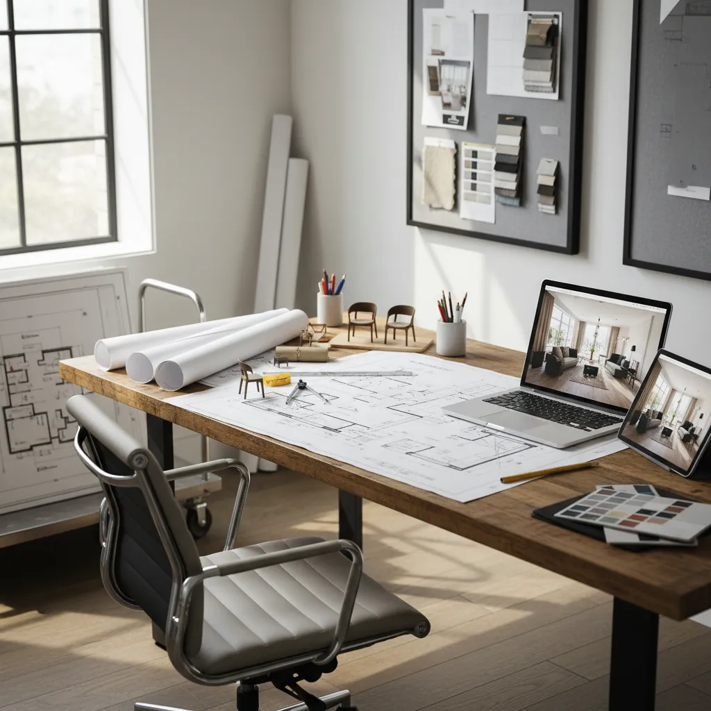 Diseñador trabajando en la planificación de distribución de una vivienda