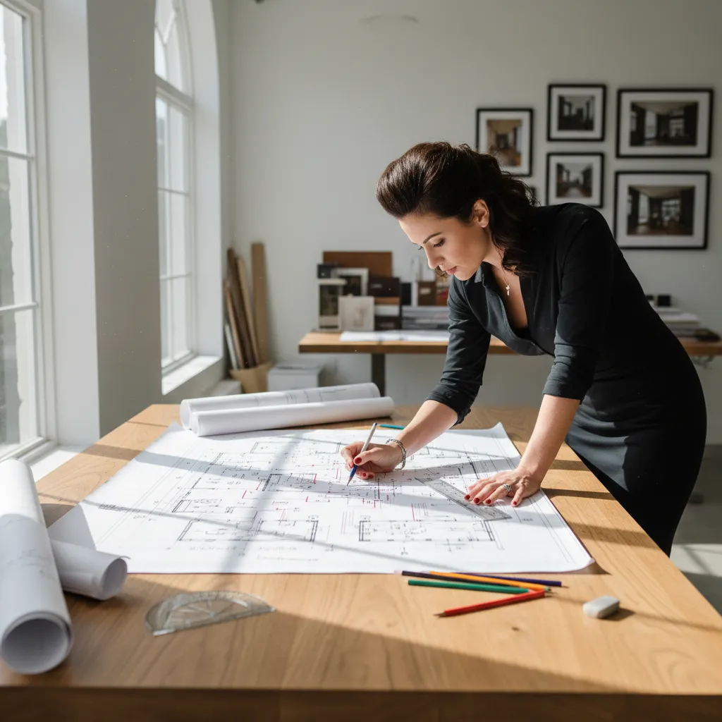 Diseñador revisando plano eléctrico de una vivienda