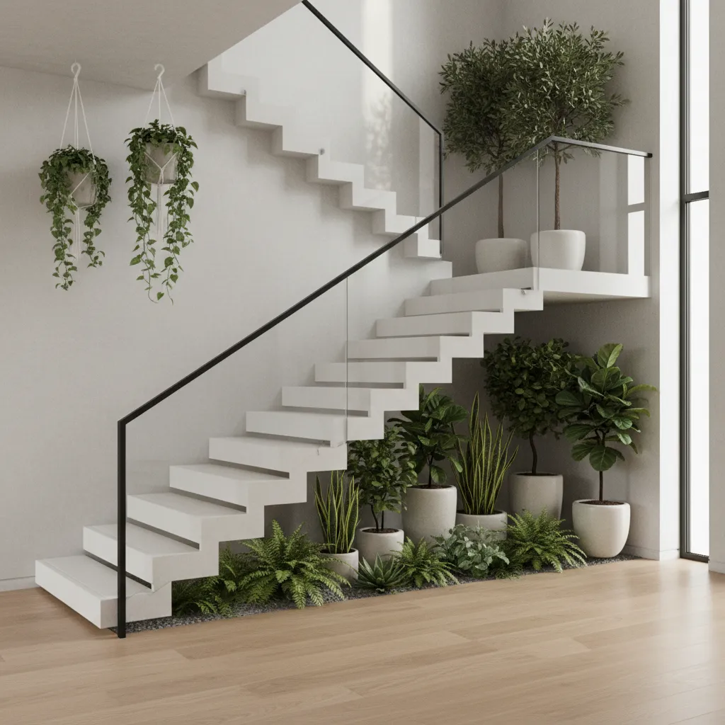 Visualización digital de distribución de plantas en una escalera