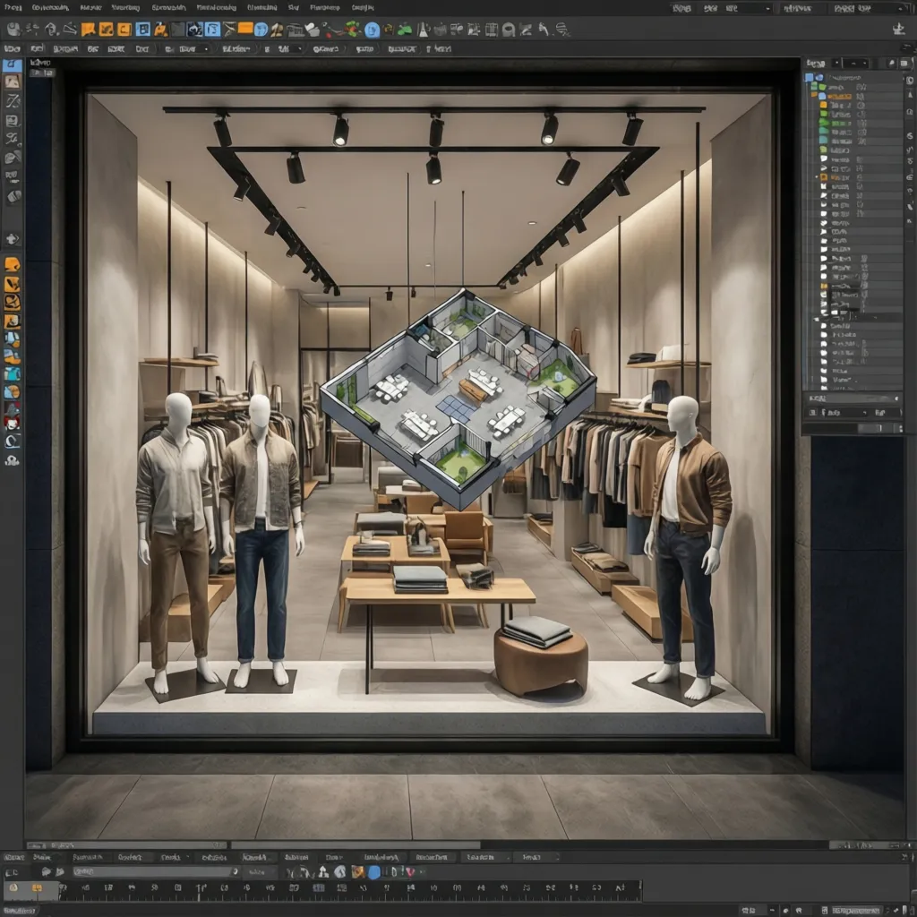 Plano digital de distribución de un escaparate comercial