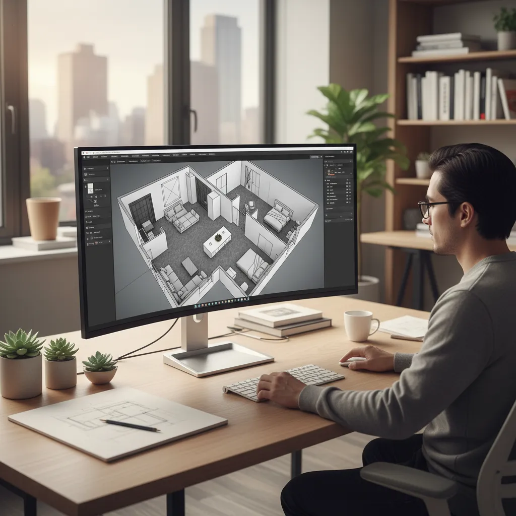 Pantalla mostrando planificación digital de interiores en 3D