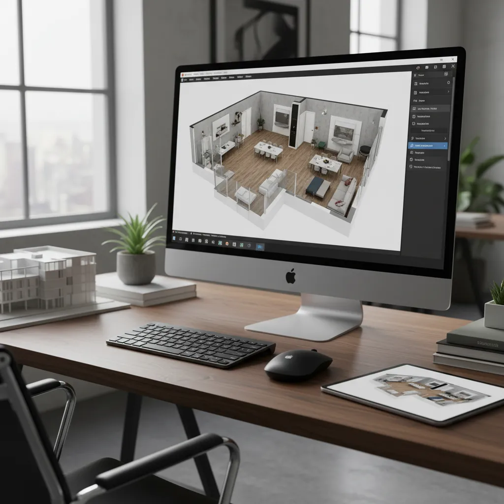 Planificación de distribución interior en modelo 3D en una pantalla