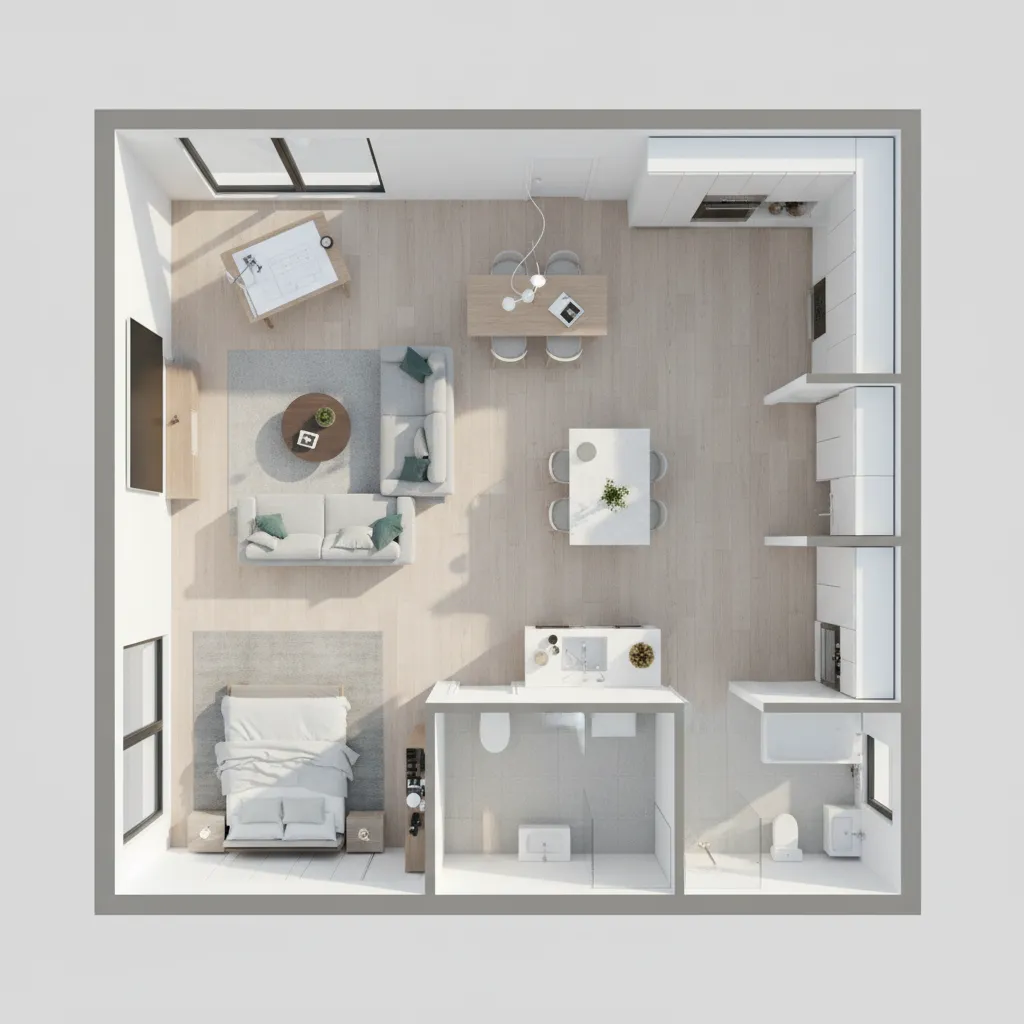 Planificación de distribución de un apartamento en vista 3D