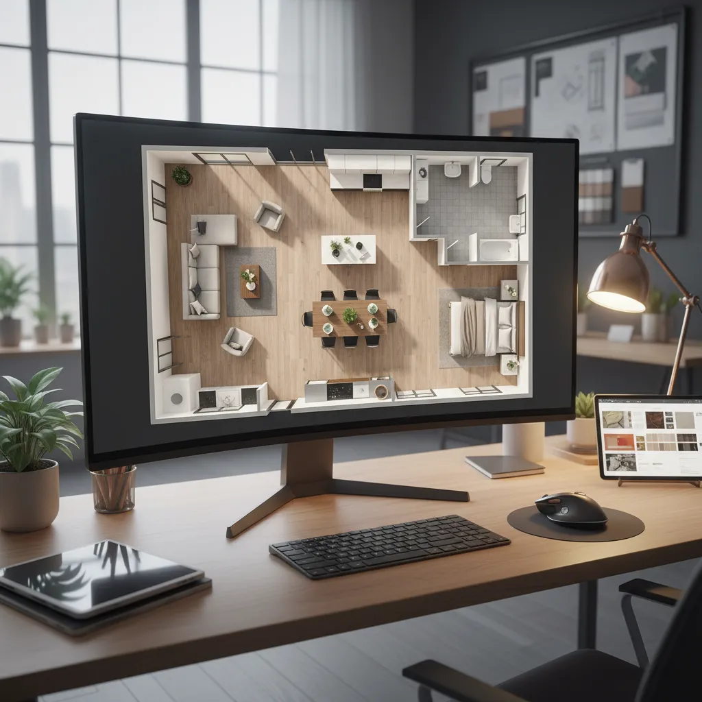 Visualización 3D de la distribución de muebles en un departamento