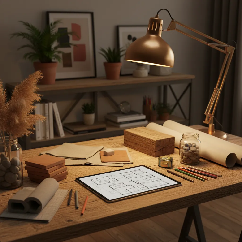 Planificación del diseño interior de una casa rústica