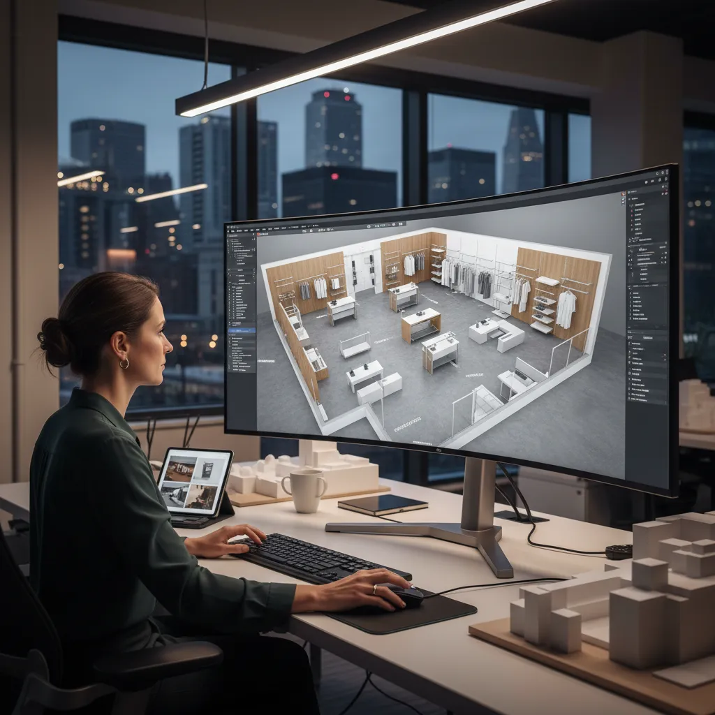 Plano digital de distribución de un negocio en una pantalla de ordenador