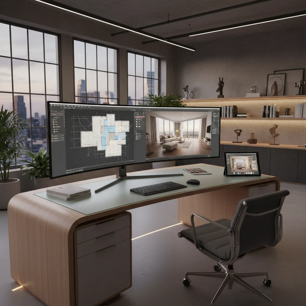 Modelo 3D de planificación interior con señalización visual