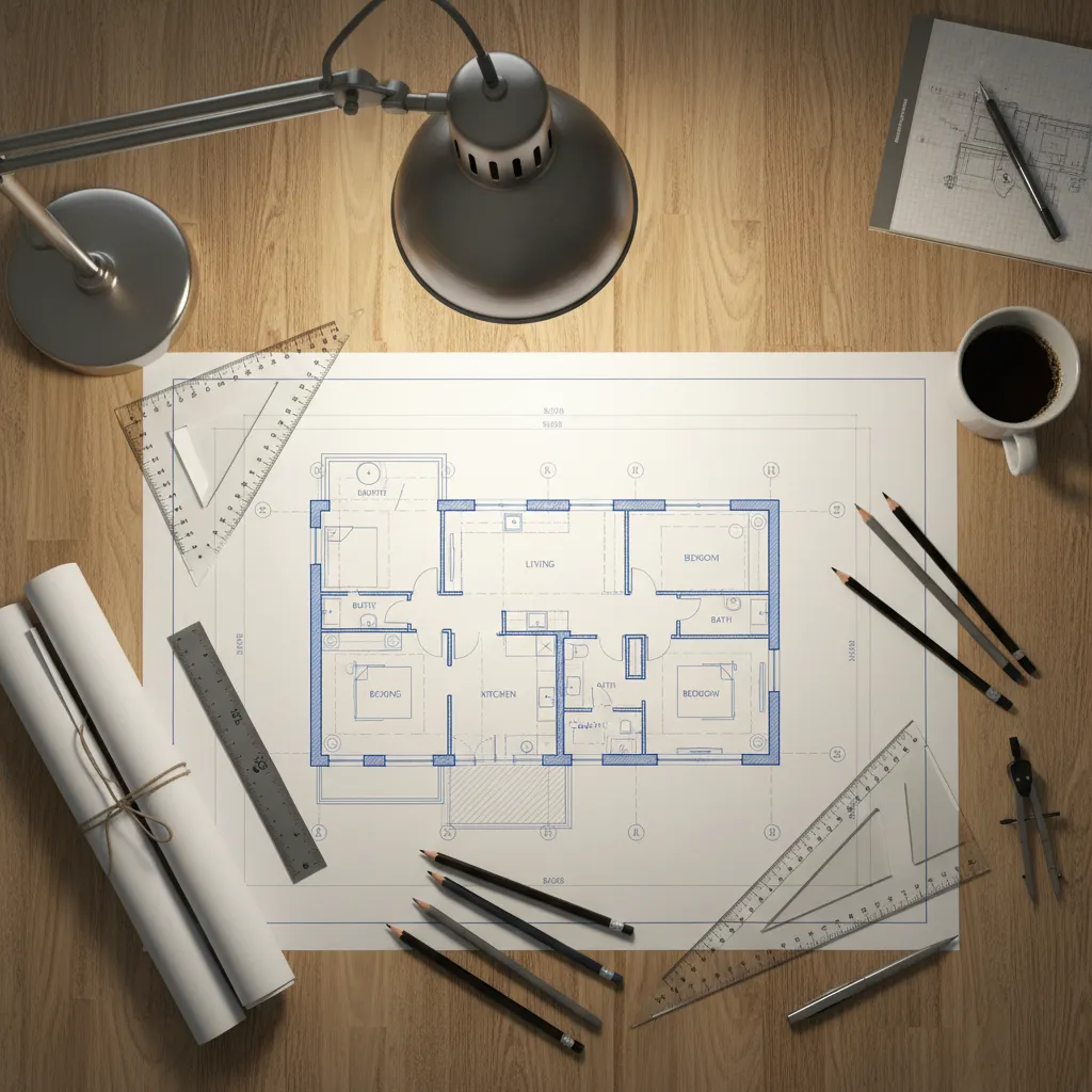Plano de distribución de vivienda con zonas funcionales claramente definidas