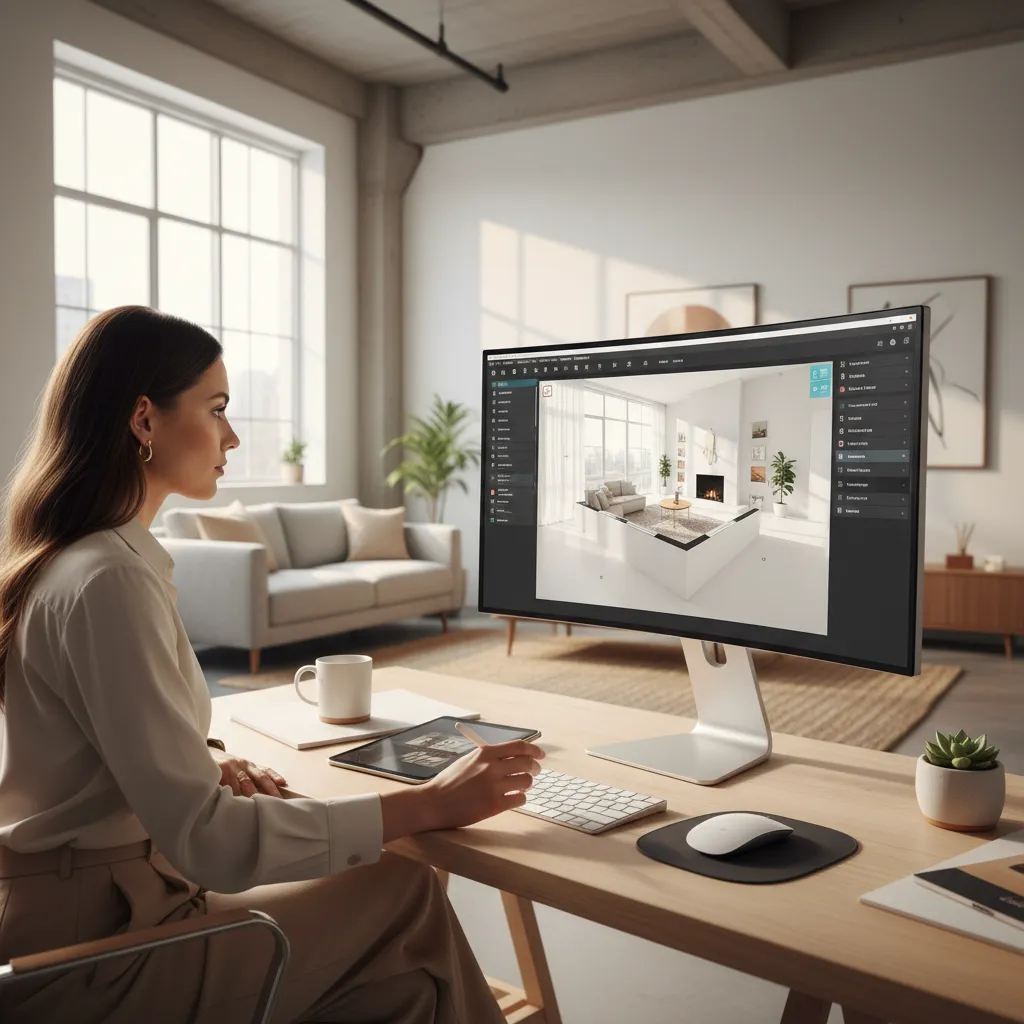 Diseñador revisando distribución de una habitación en pantalla