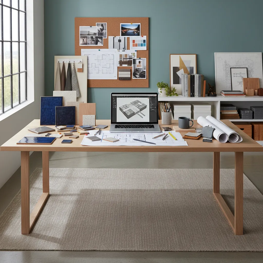Diseñador planificando materiales para un espacio interior