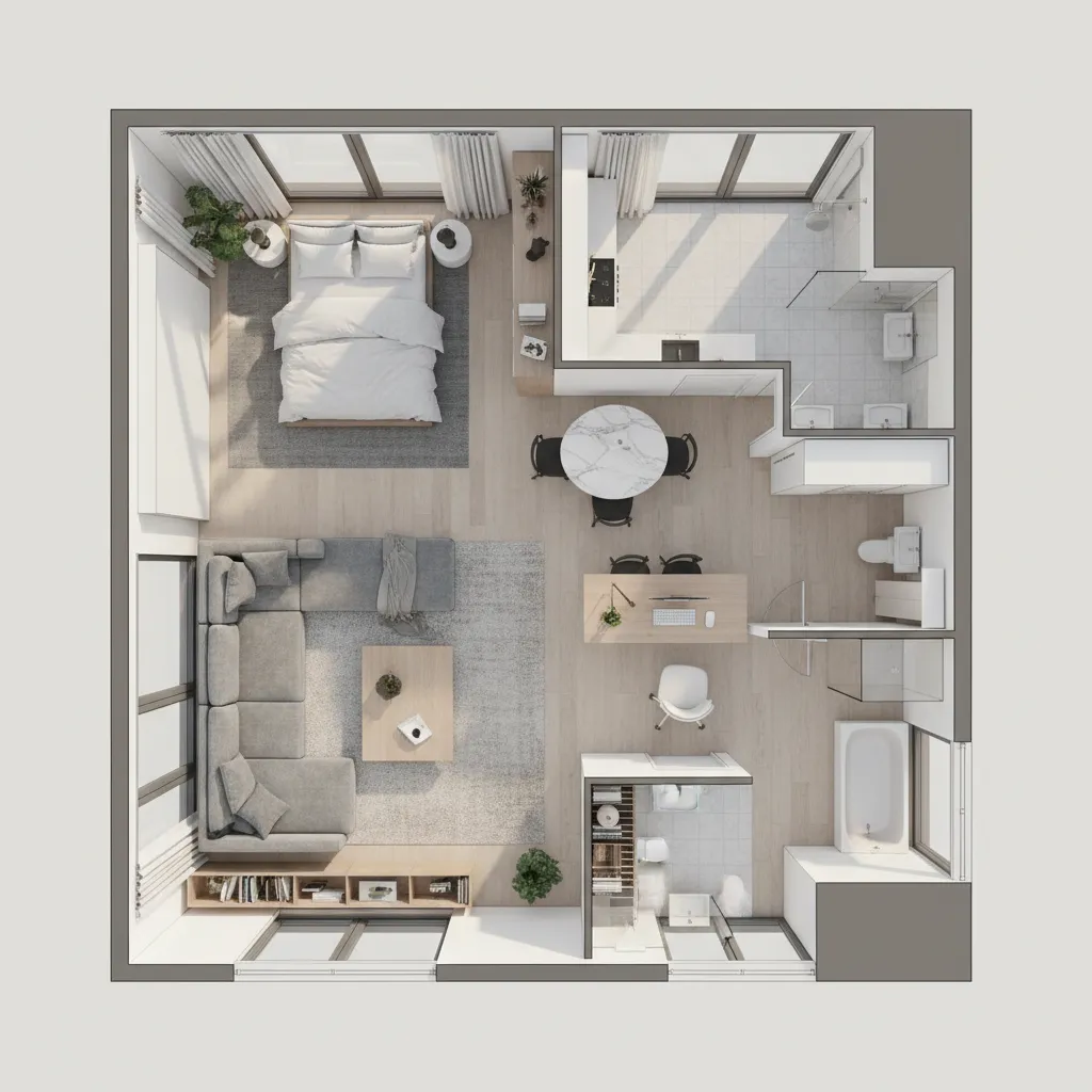 Plano de distribución de muebles en una vivienda