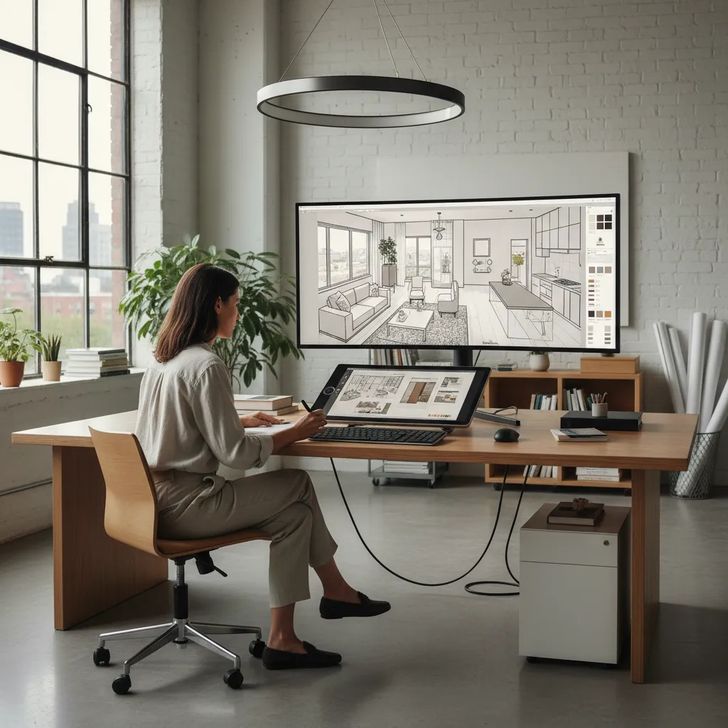 Diseñador trabajando en planificación espacial de una vivienda