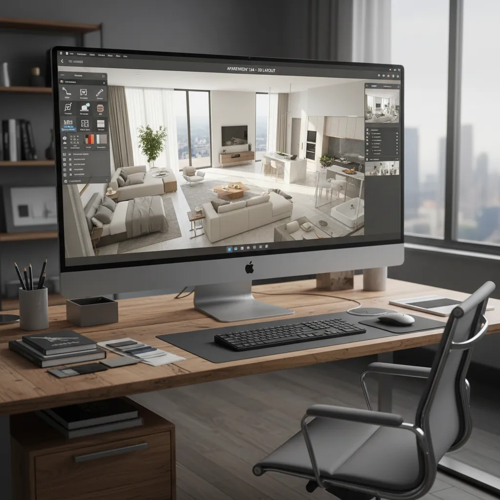 Diseño digital de un espacio interior con modelo 3D de vivienda