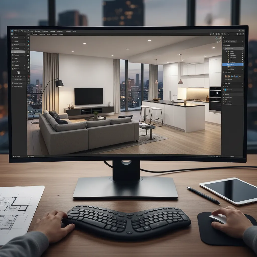 Pantalla mostrando planificación espacial de un interior en modelo 3D