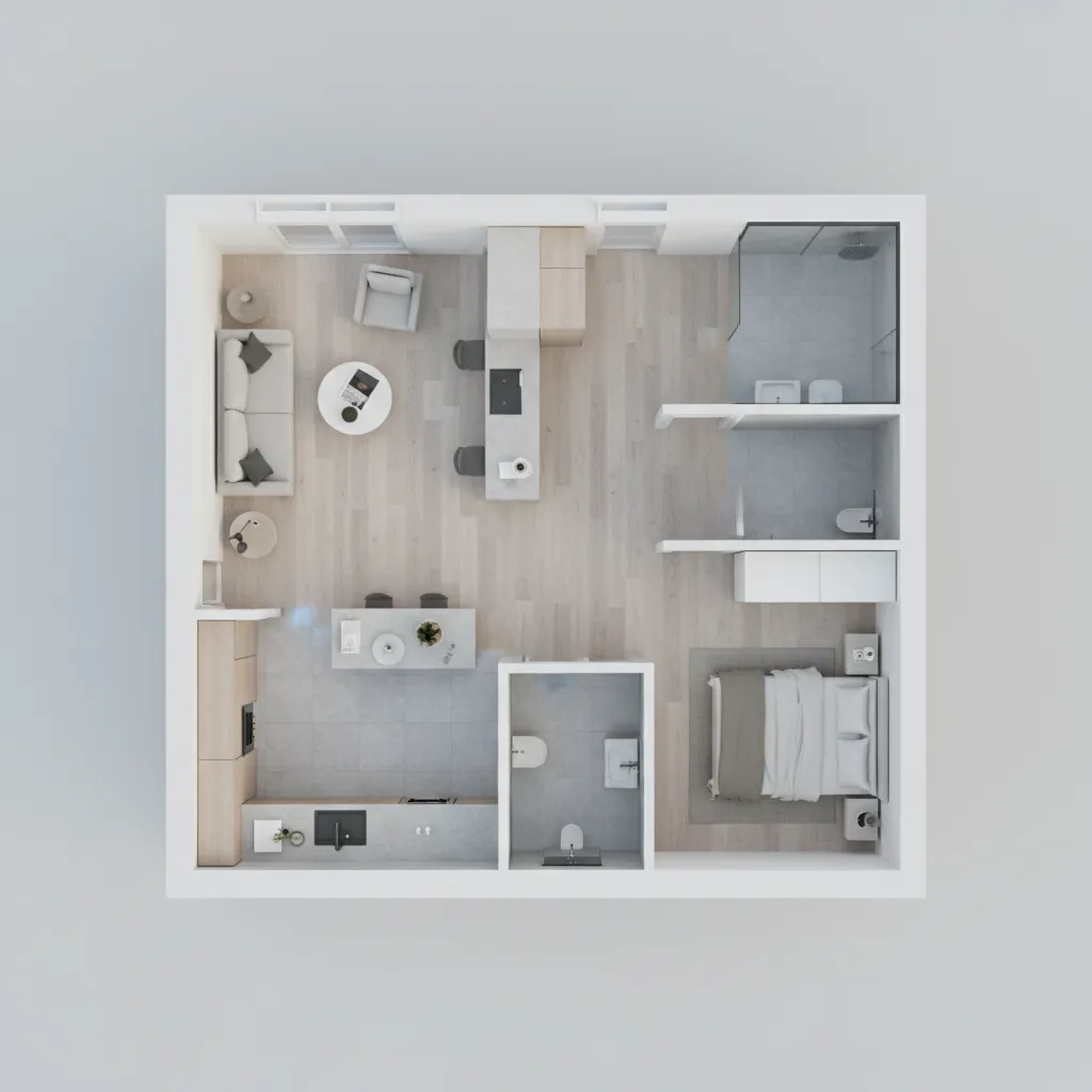 Plano 3D de distribución de una vivienda