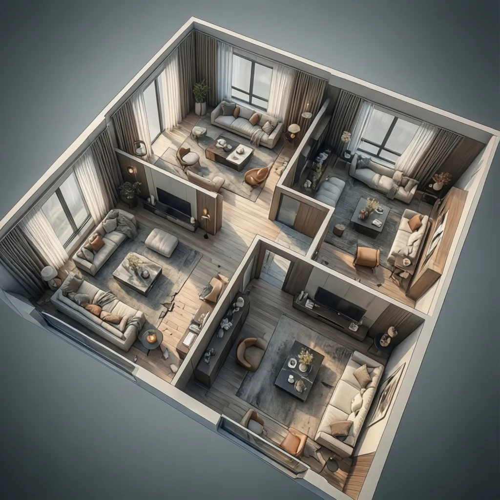 Planificación de distribución de muebles en modelo 3D de vivienda