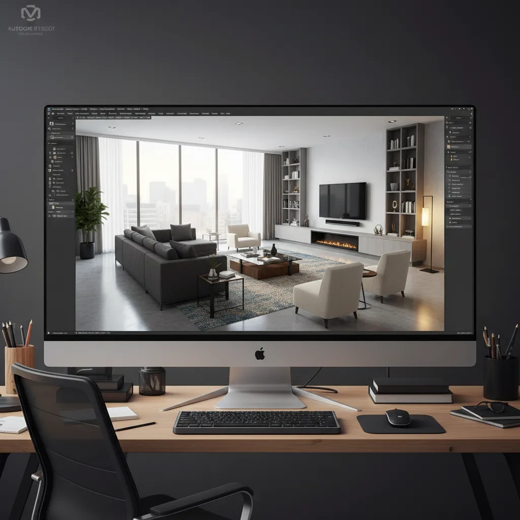 Modelo 3D de un salón en software de planificación interior