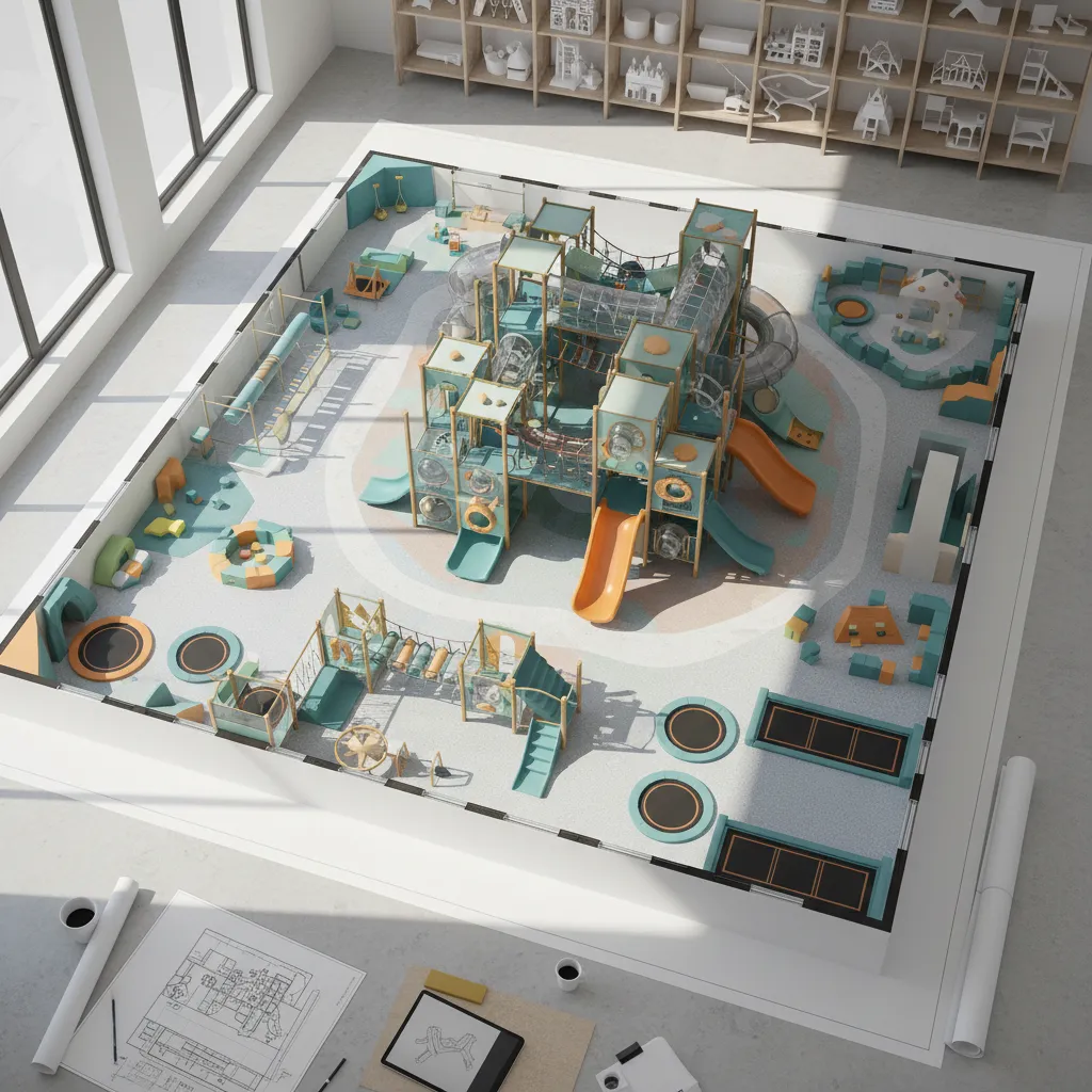 Plano de distribución de un parque infantil interior
