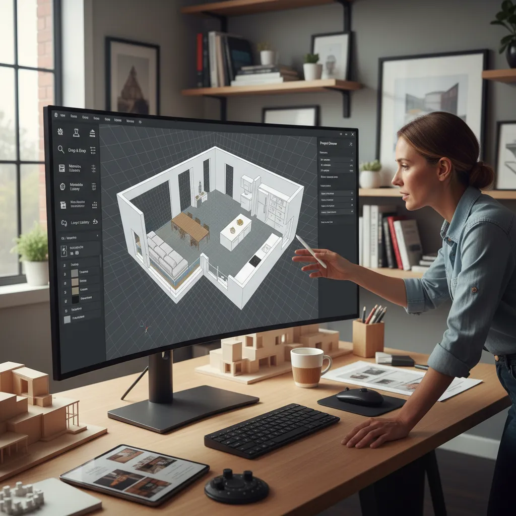 pantalla de ordenador mostrando planificación de un apartamento en 3D