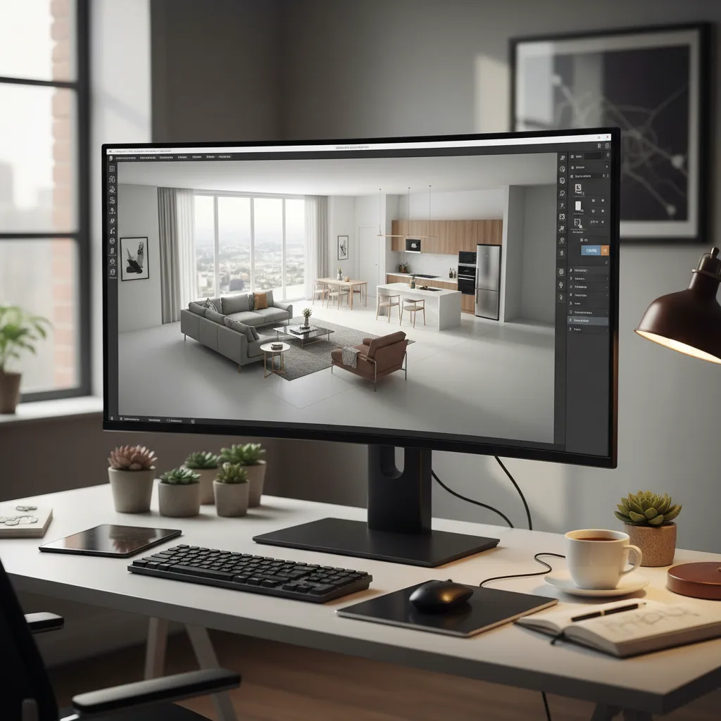 pantalla mostrando plano 3D de un apartamento