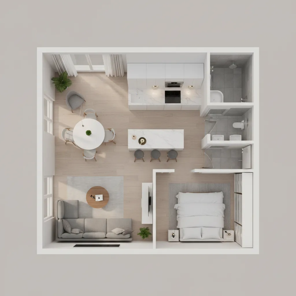 Visualización 3D de distribución de un apartamento