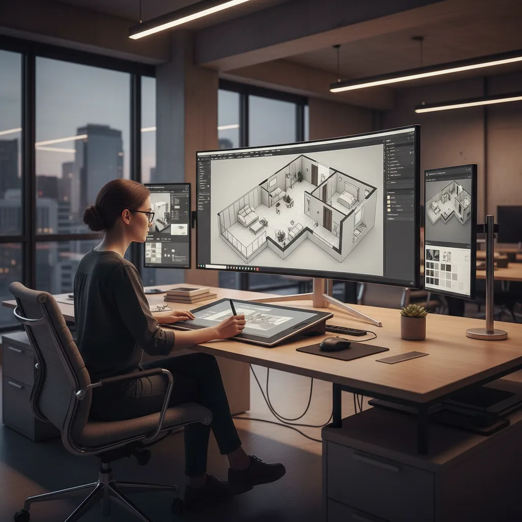 Pantalla mostrando planificación de interior en modelo 3D