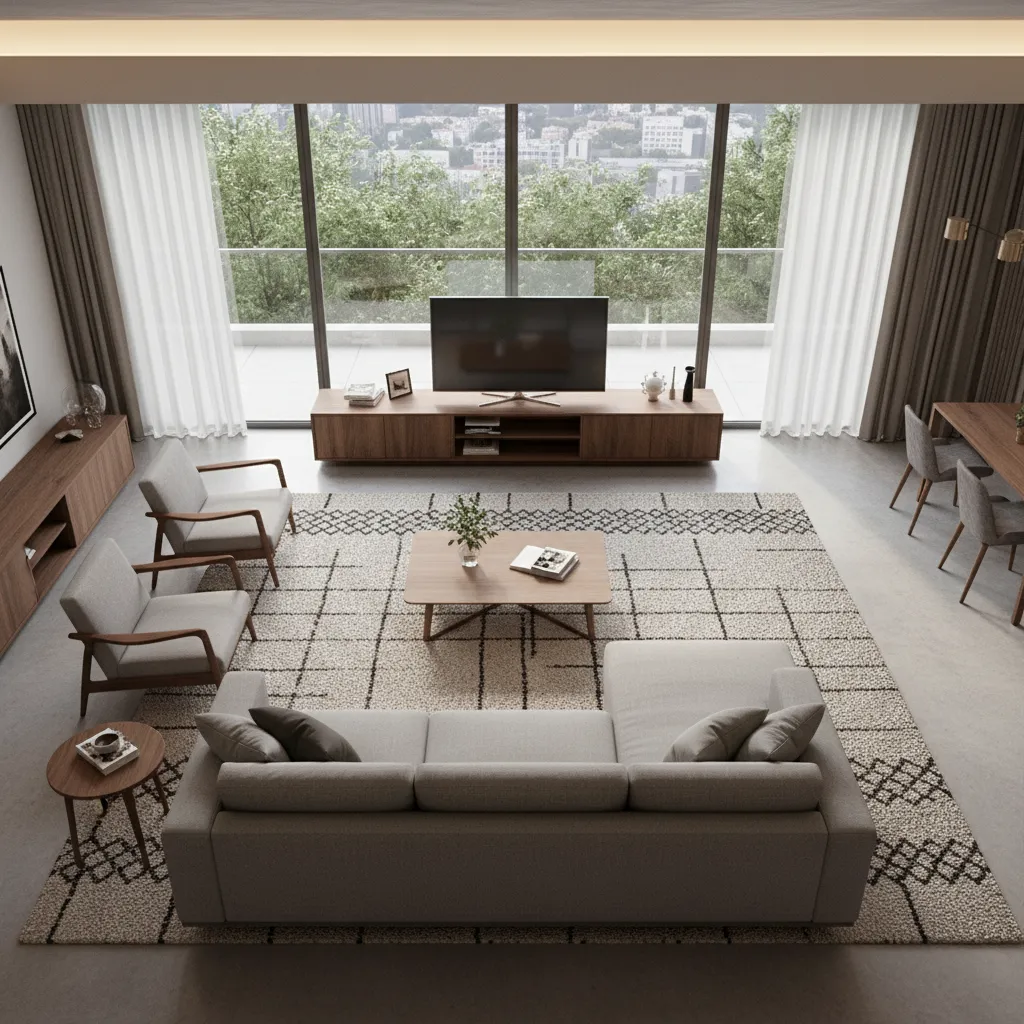 Vista 3D de planificación de salón moderno en software de interiorismo