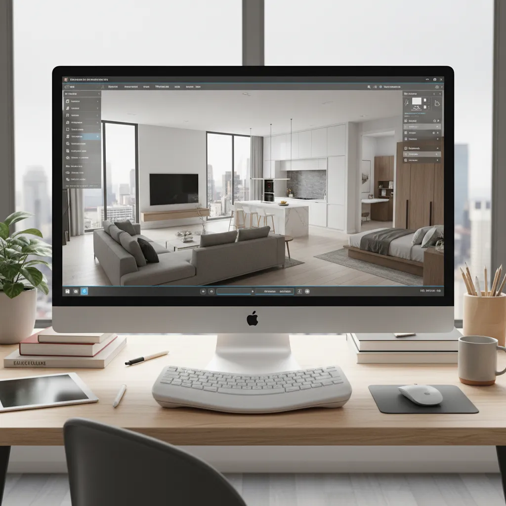 Diseño digital de distribución de un apartamento en 3D