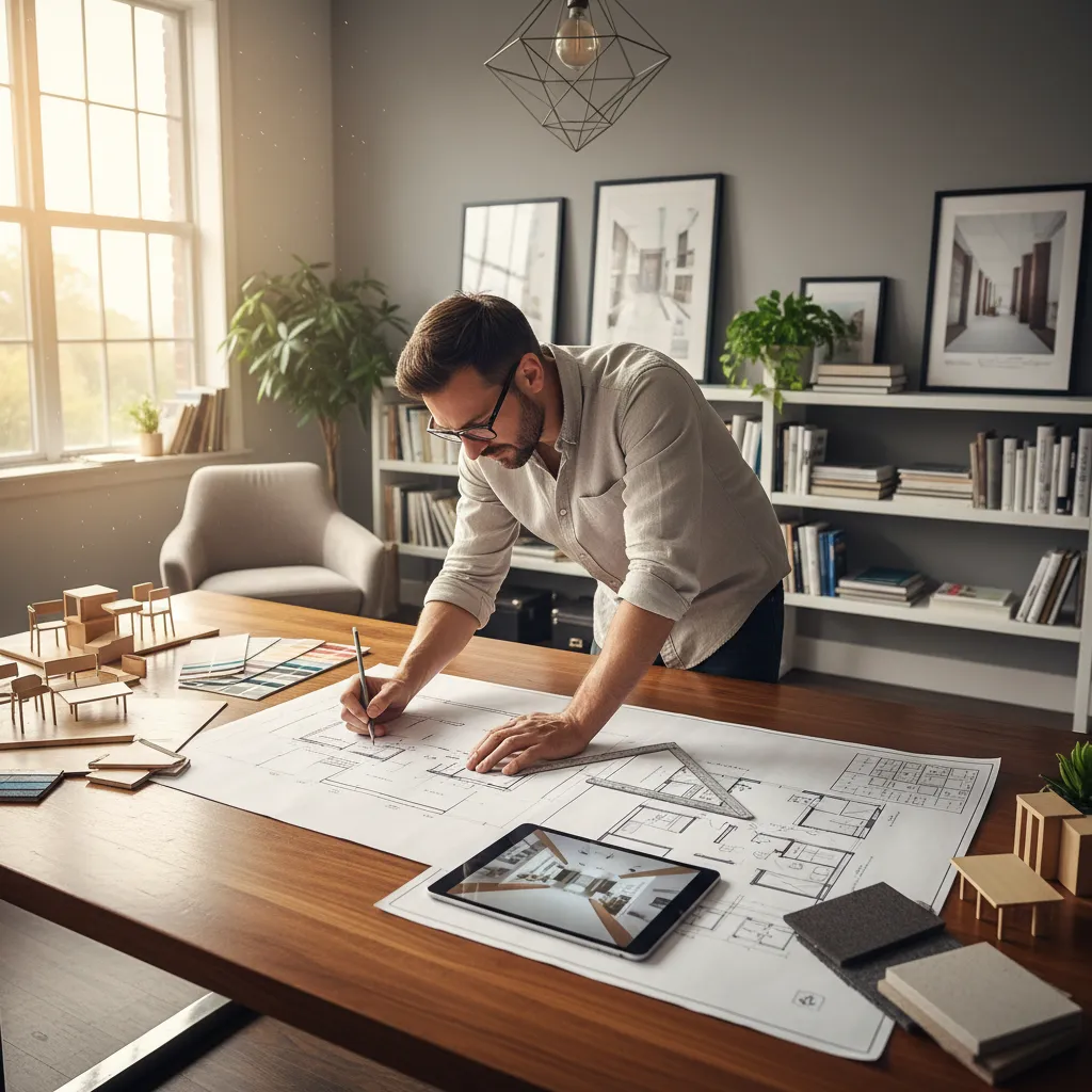 Diseñador trabajando en la planificación de espacios interiores
