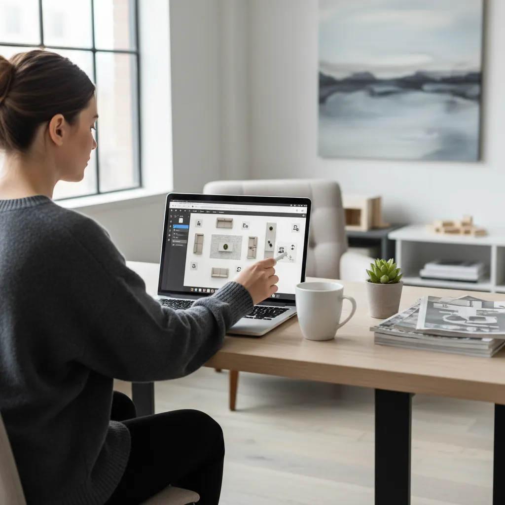 Diseñador probando diferentes distribuciones de una habitación en software digital
