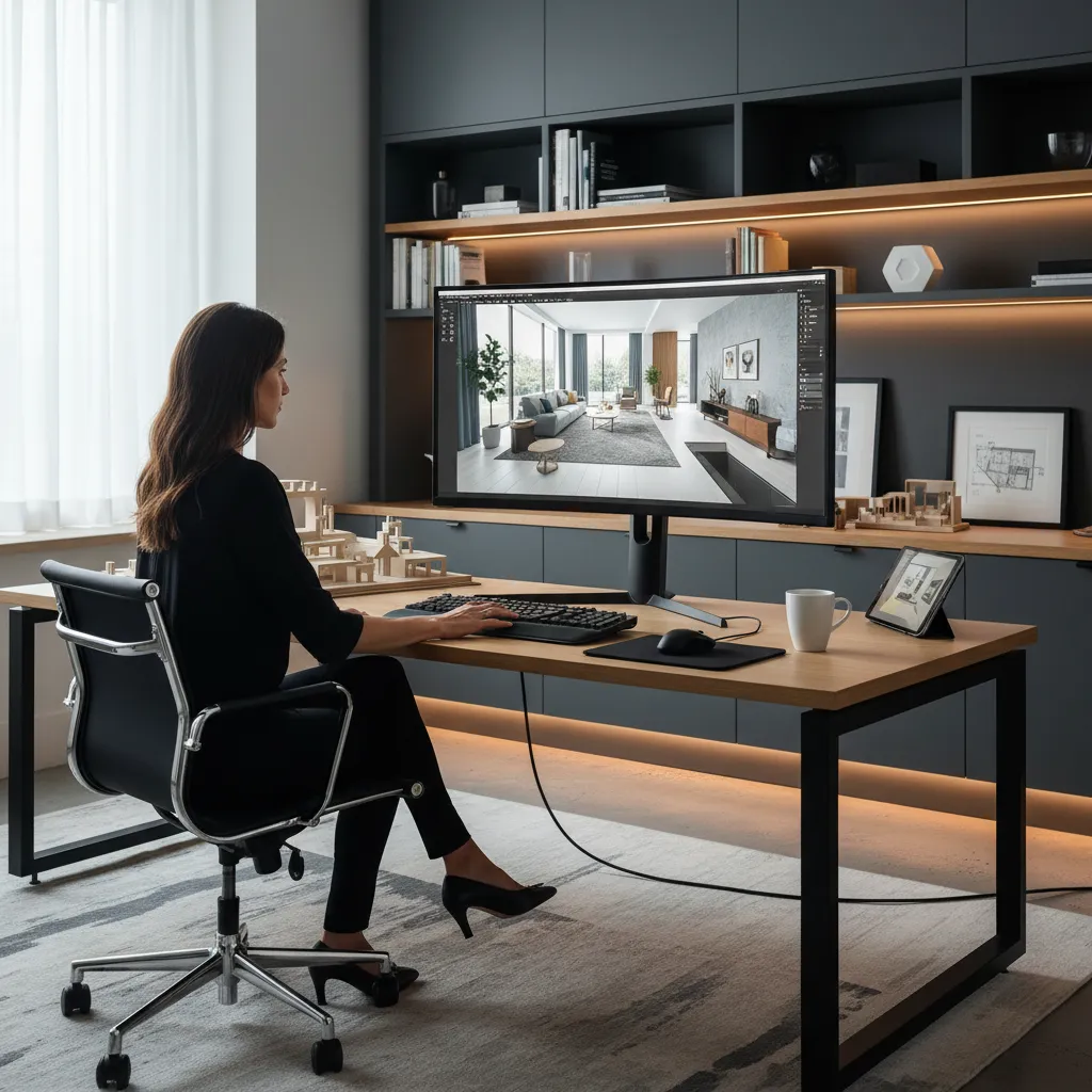 Pantalla mostrando planificación de espacio interior en 3D