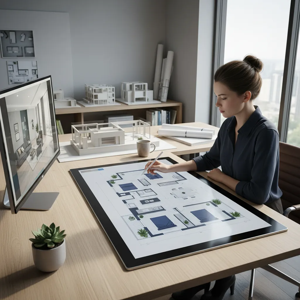 Plano digital de distribución de una vivienda en software de diseño