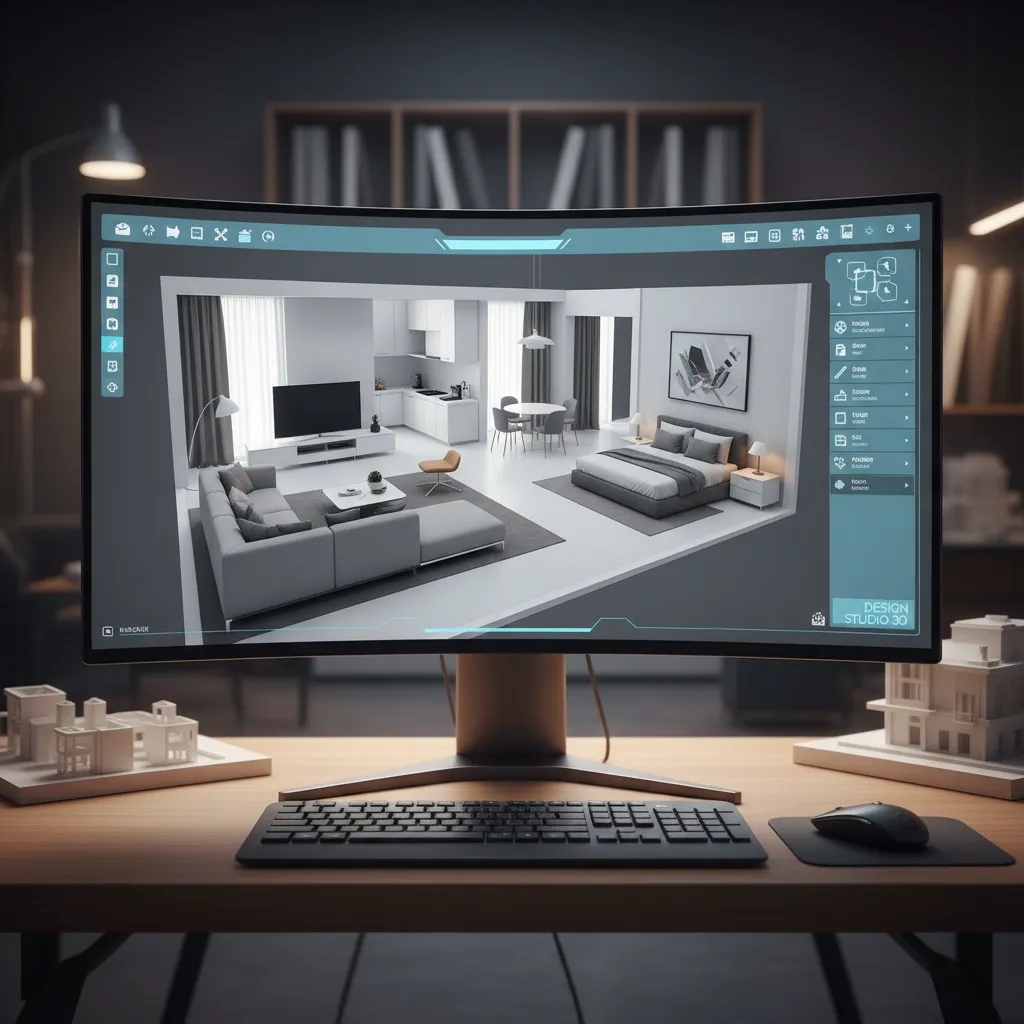 Pantalla mostrando planificación de una habitación con muebles en 3D