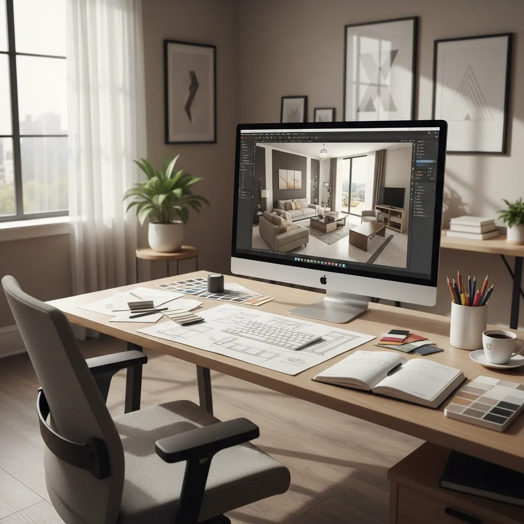 Diseñador planificando la distribución de una habitación en pantalla